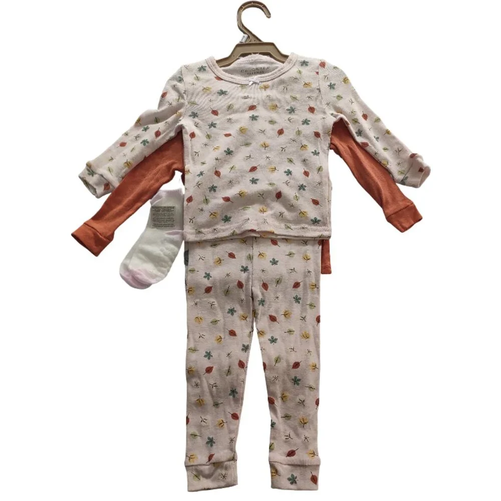 Chickpea Fall Pajamas 5 Piece Set (2 Shirts, 2 Pants, Socks) Size 12M New NWT